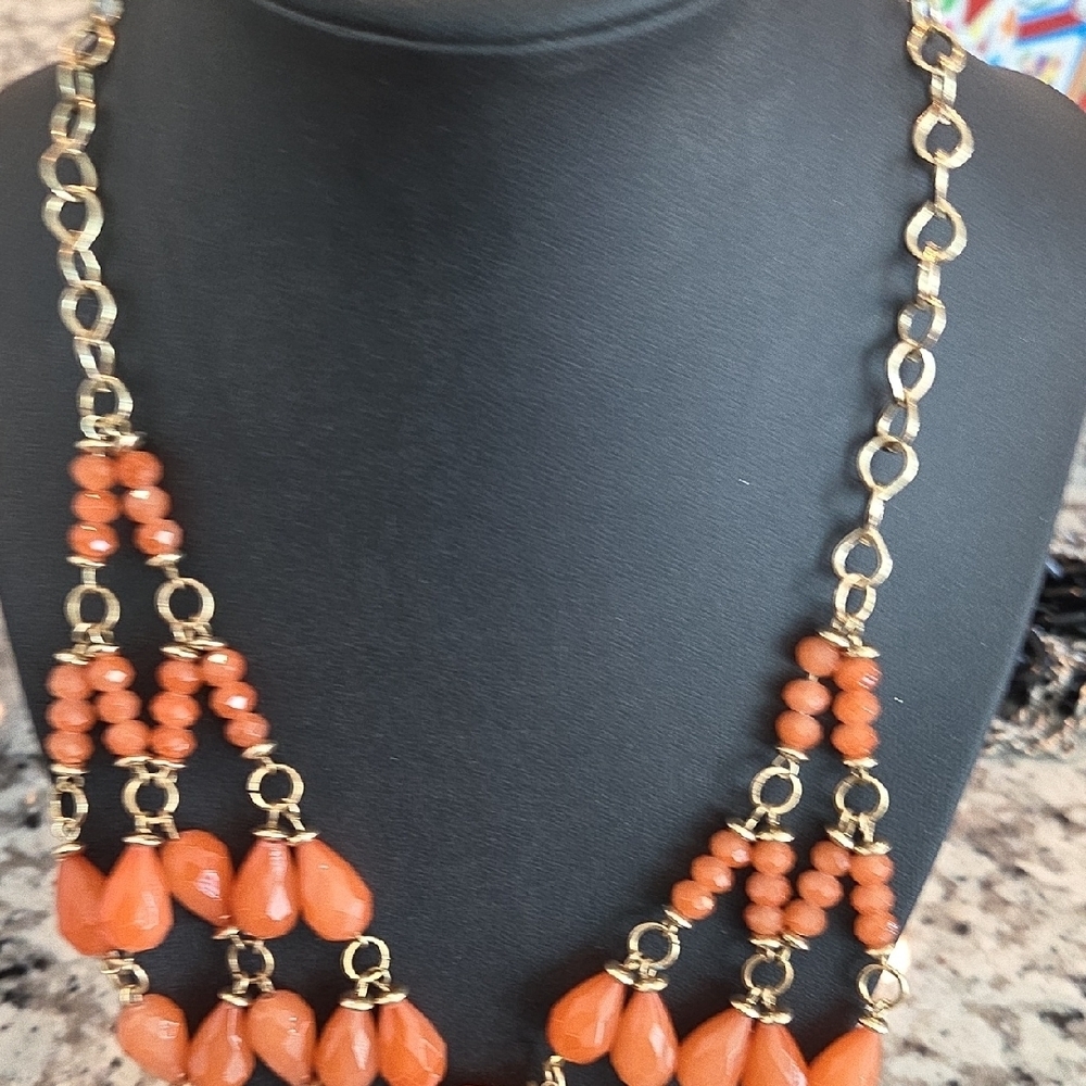 Source Unknown Vibrant Orange Beaded Necklace - Picture 4 of 6